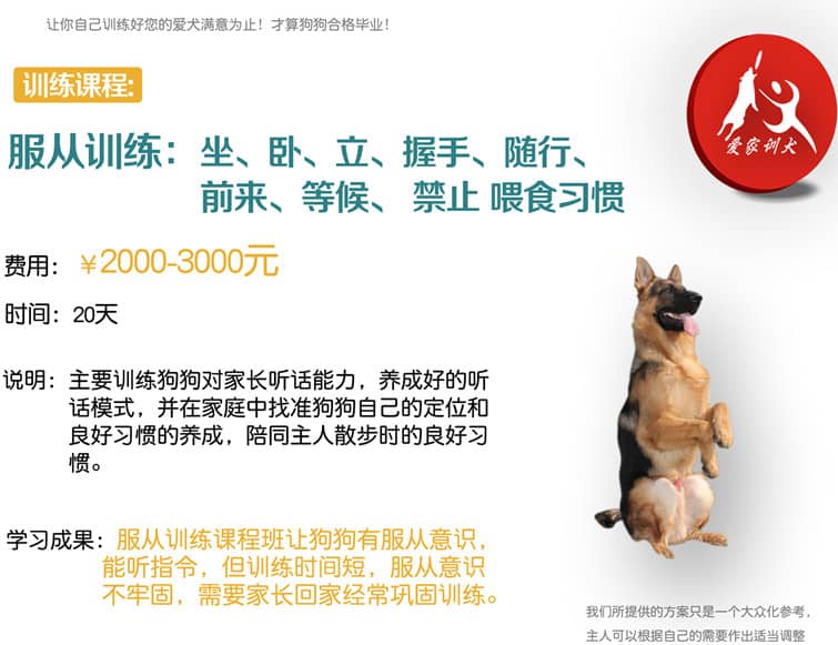 狗狗训练价格表格 狗狗训练价格表格